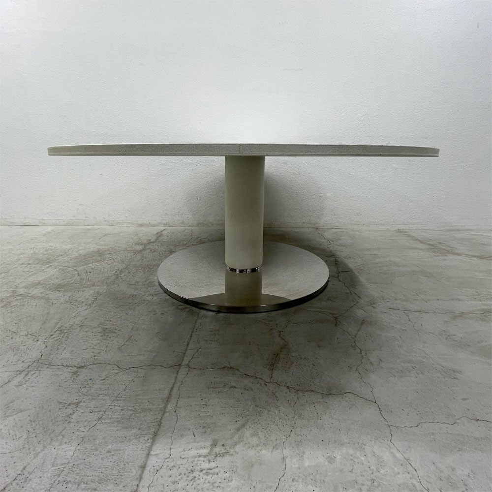 フェンディ・カーサ FENDI CASA ベルニーニ Bernini ラウンドダイニングテーブル 牛革リザード型押し パールホワイト 参考価格 約80-120万の品 〓