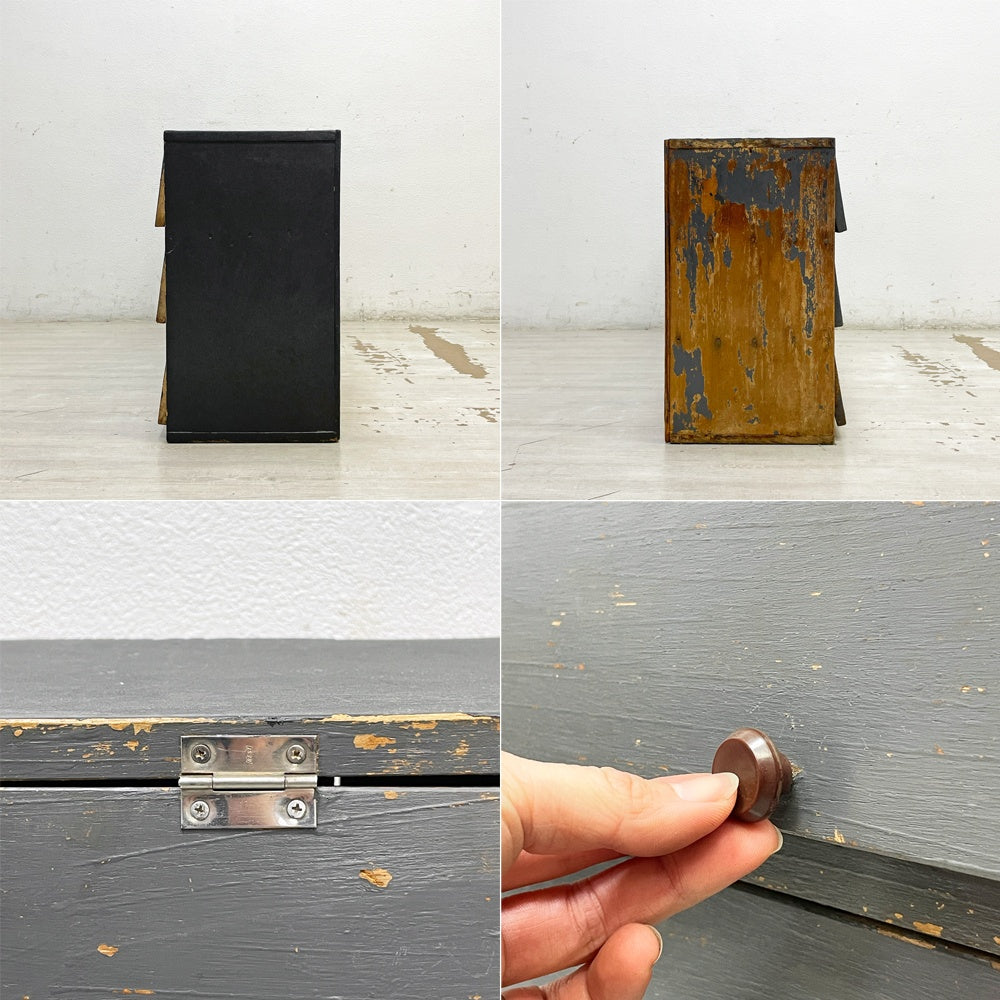 ジャパンビンテージ Japan Vintage フラップ扉 パタパタ 靴箱 下駄箱 シューズラック 3段 W121cm ペインテッド シャビー 木味 収納棚 古家具 ●