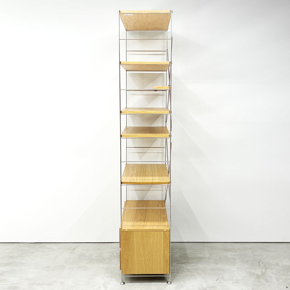 無印良品 MUJI ステンレスユニットシェルフ オーク材 棚板5枚 小棚1枚 本棚 飾り棚 収納棚 H213cm 定価￥78,390- ◎