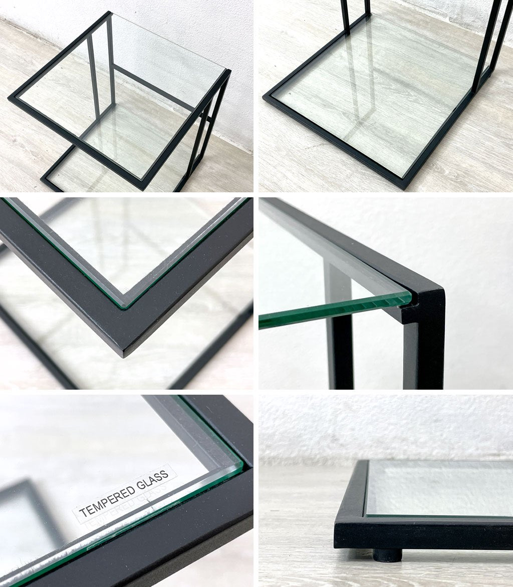 アルモニア ARMONIA ヴィスティティ Vestiti サイドテーブル ガラス スチール インサートタイプ コの字型 ブラック アーバンモダン 定価￥39,990- ●