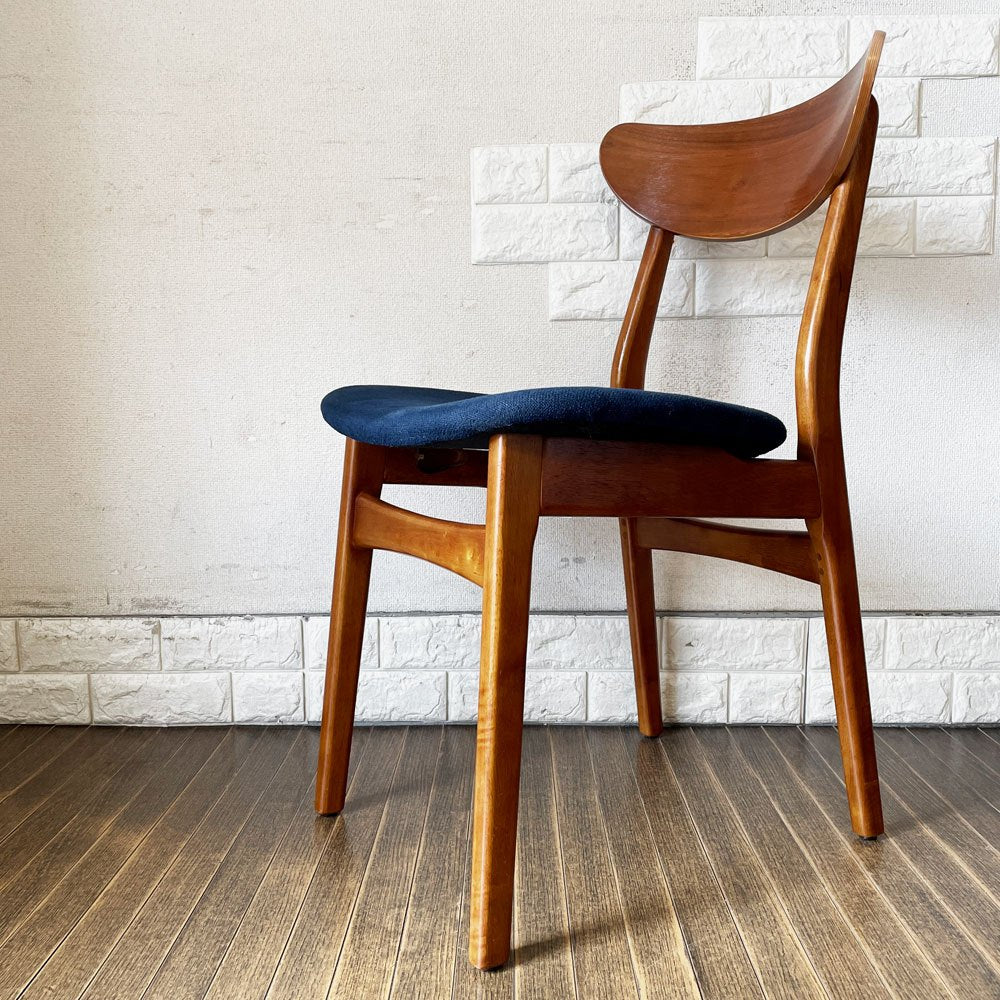 ウエストエルム West Elm クラシックカフェ Classic Cafe ダイニングチェア ファブリックシート ブルー系 ラバーウッド材 参考定価￥24,500- B ◎