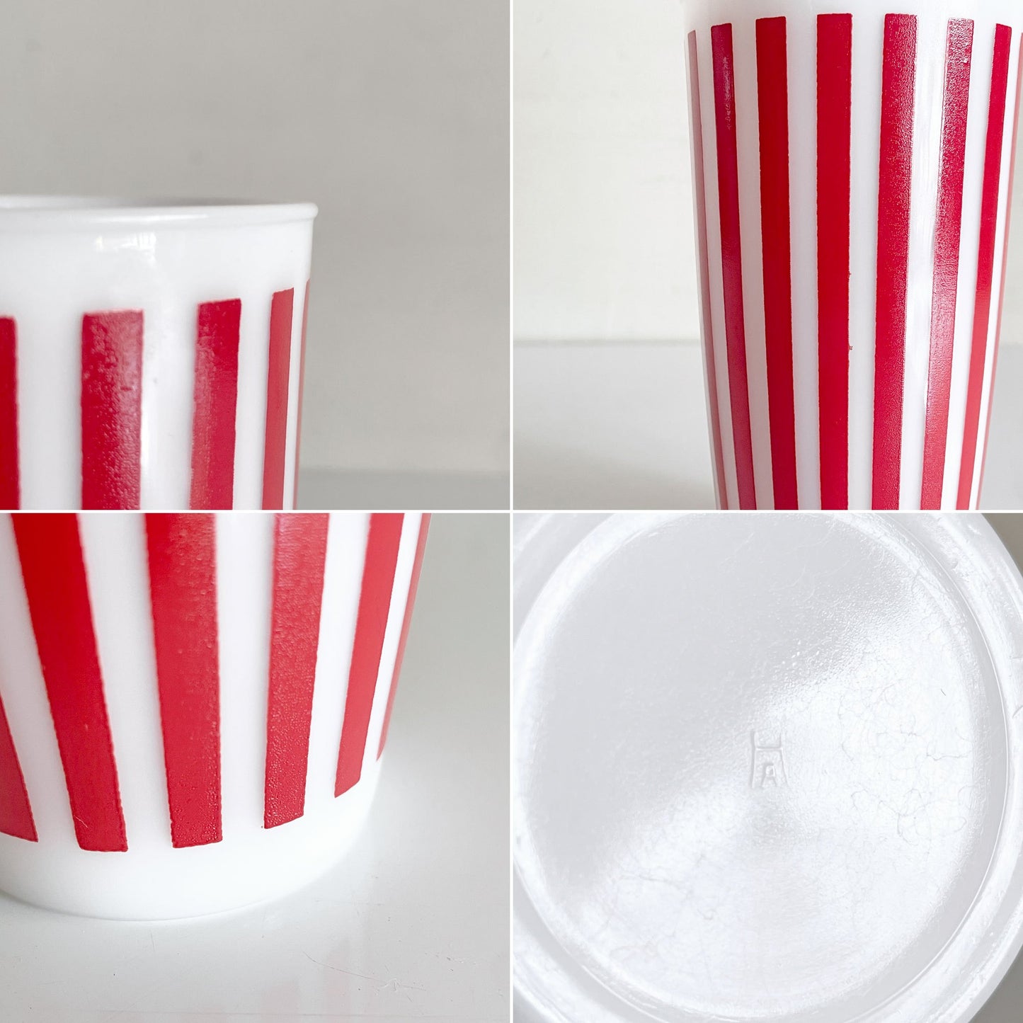 ヘーゼルアトラス Hazel Atlas  キャンディストライプ Candy Stripe ガラスタンブラー レッド ミルクガラス 耐熱 50年代 USビンテージ ■