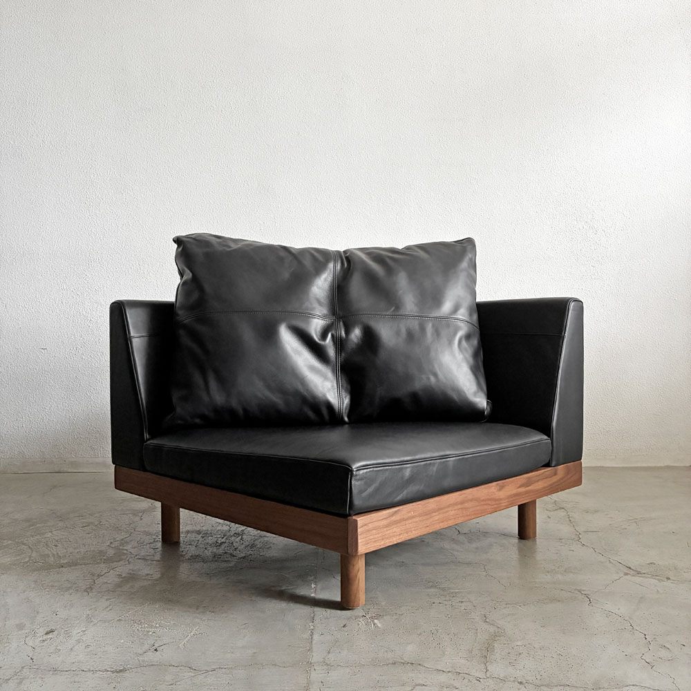 マスターウォール MASTERWAL デニッシュグランデ DANISH GRANDE SOFA コーナーソファ W93cm ウォールナット無垢材 本革 ブラックレザー 定価￥495,000- 展示品 〓