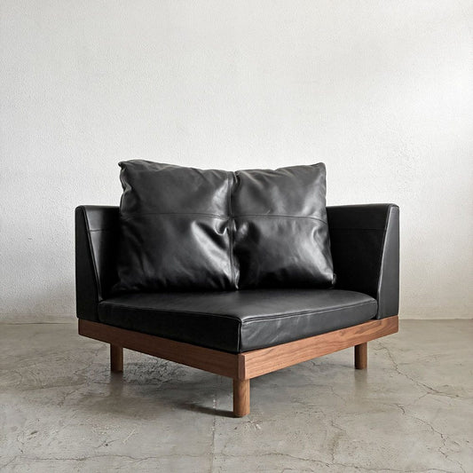 マスターウォール MASTERWAL デニッシュグランデ DANISH GRANDE SOFA コーナーソファ W93cm ウォールナット無垢材 本革 ブラックレザー 定価￥495,000- 展示品 〓