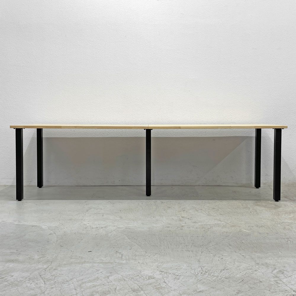 かなでもの KANADEMONO ザ・テーブル THE TABLE デスク ラバーウッド無垢材 W250xD70cm スチール スクエアバーレッグ ブラック B 〓