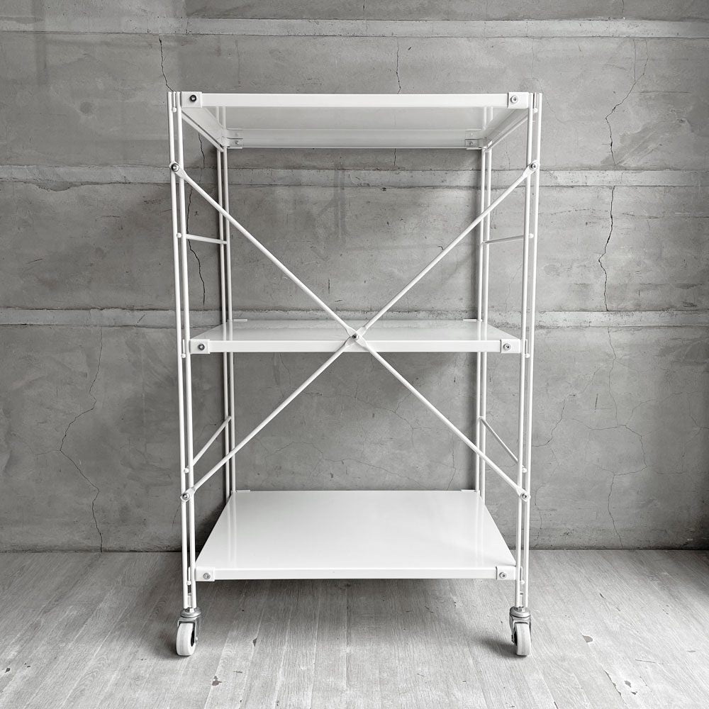 無印良品 MUJI スチールユニットシェルフ 2段 ホワイト キャスター付き 飾り棚 収納棚 本棚 W58cm 参考定価￥12,090-  ♪