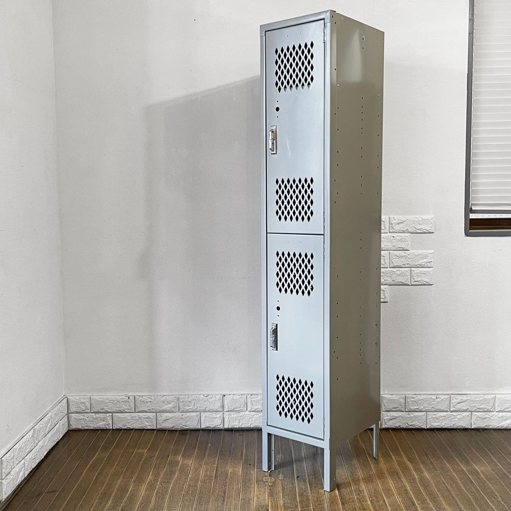 リオン LYON 2段スチールロッカー 2-TIER LOCKER ダイヤカット RECESSED HANDLE グレー インダストリアル パシフィックファニチャーサービス取扱 ◎