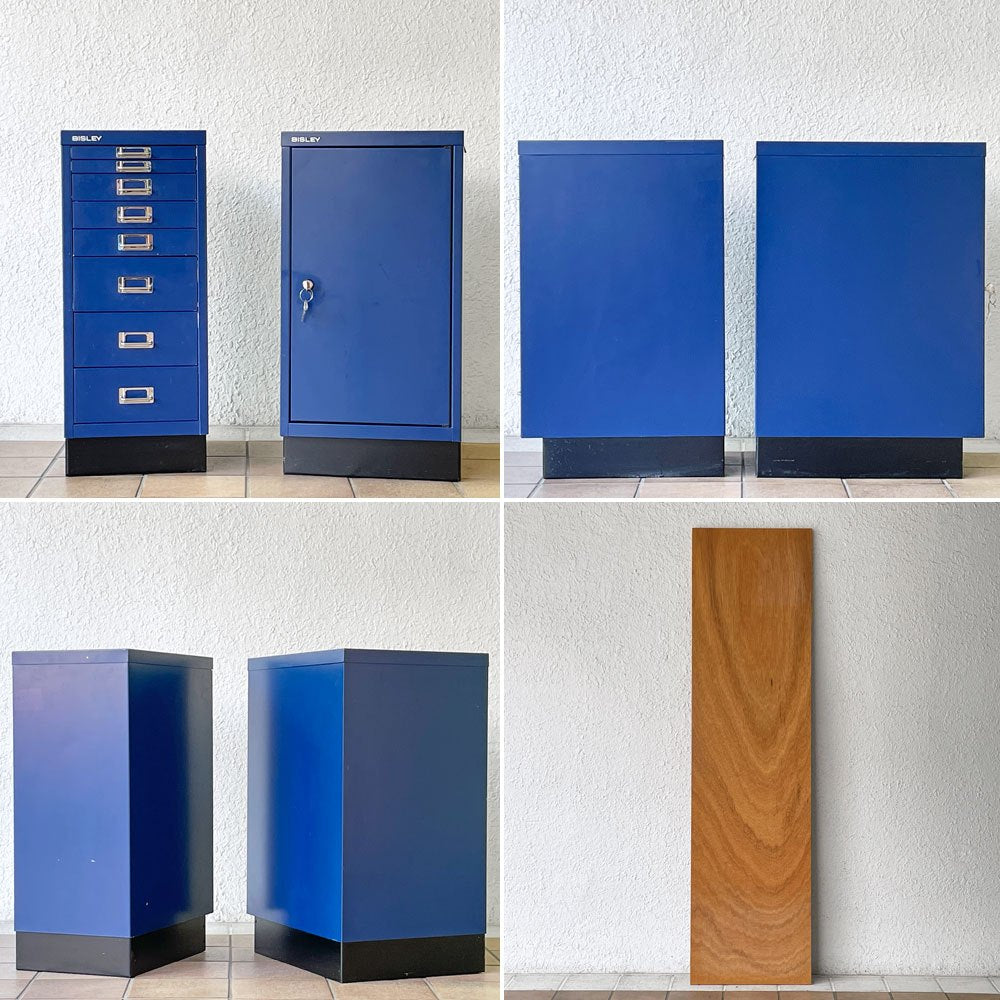 ビスレー BISLEY ベーシック BASIC 29/8B A4キャビネット＋BA3/29 キャビネット ロッカー＋木天板 デスク仕様 3点セット ブルー × ナチュラル 希少廃番 英国 ◇