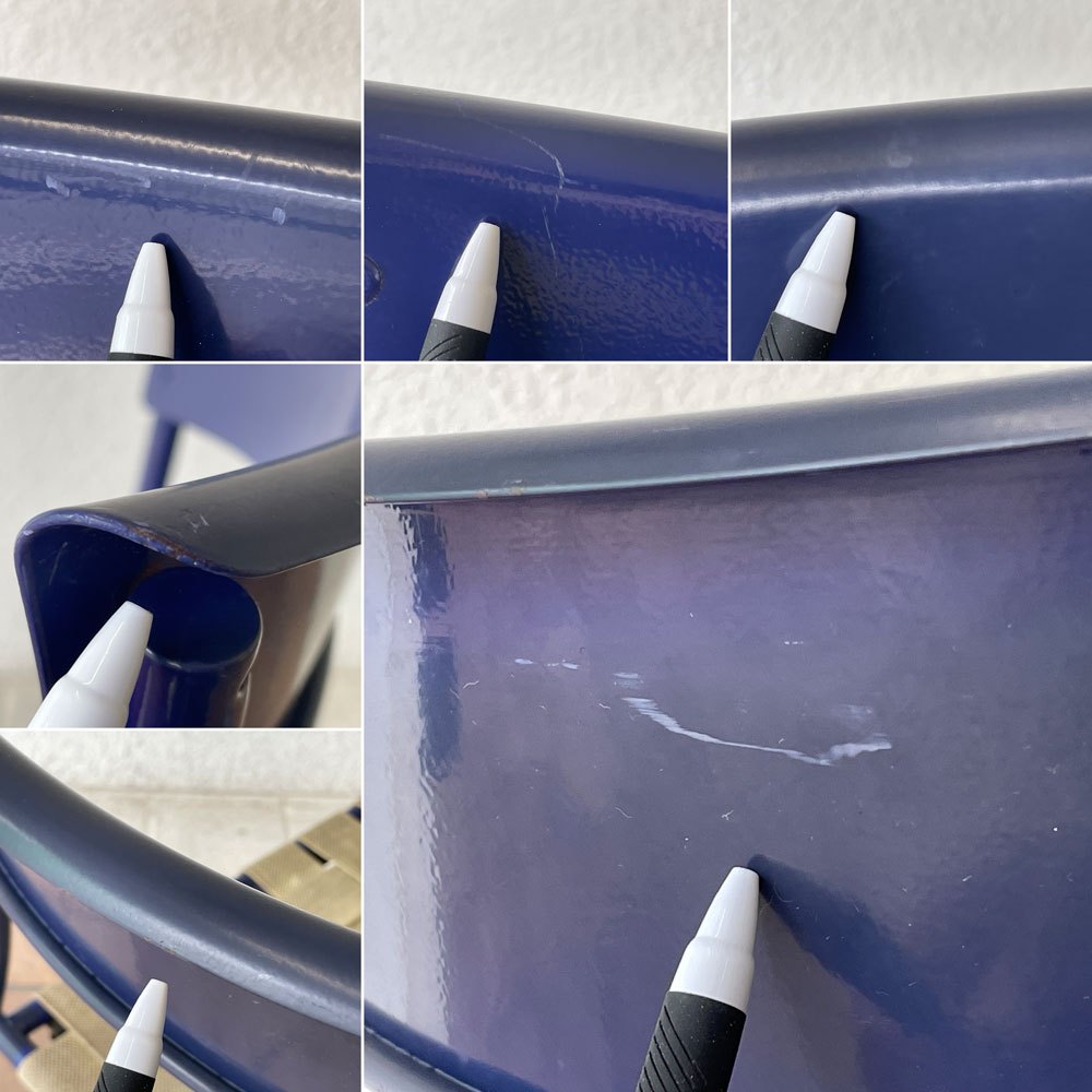 アルテラーノ ARTELANO ビンテージ スチールフレームチェア ウェービングテープ張り座面 スタッキングチェア ブルー フランス B ◇