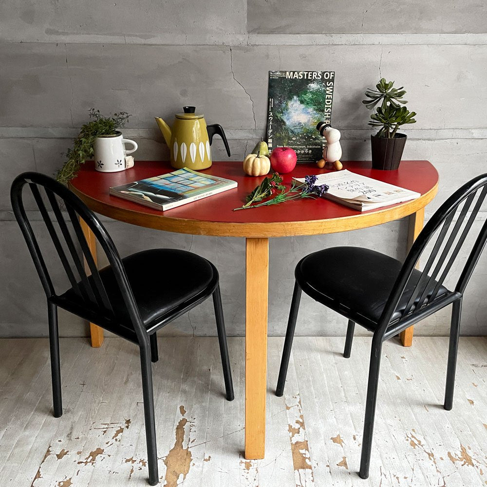 アルテック artek テーブル95 Table 95 ダイニングテーブル 半円形 バーチ材 レッドリノリウム アルヴァ・アアルト 北欧 フィンランド ビンテージ ♪