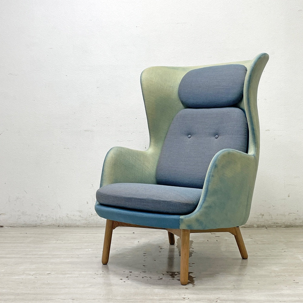 フリッツハンセン Fritz Hansen ロオチェア RO JH2 ラウンジチェア ハイバック Faded Denim Blue ファブリック オーク材フレーム ハイメ・アジョン 北欧モダン●