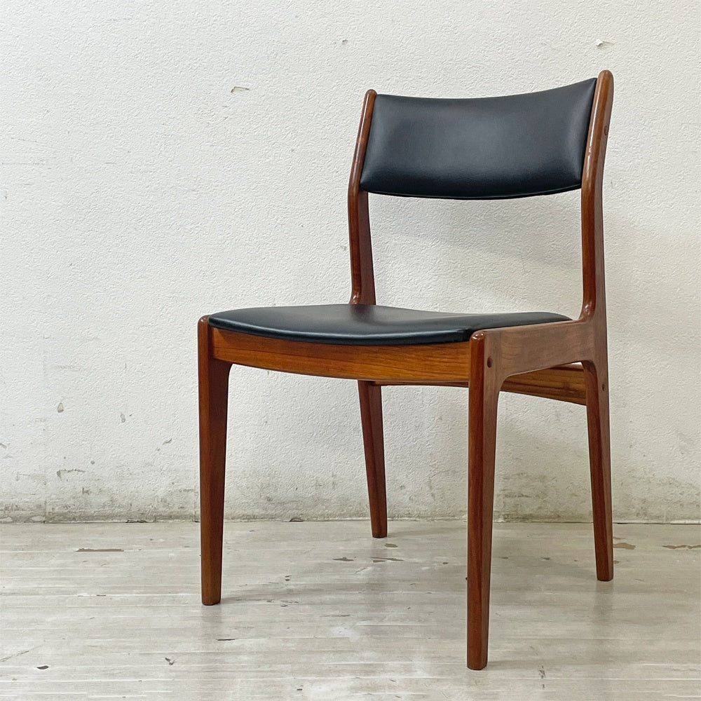 ディースキャン D-SCAN チーク材 ダイニングチェア アームレス レザー デンマークビンテージ 北欧 A ●