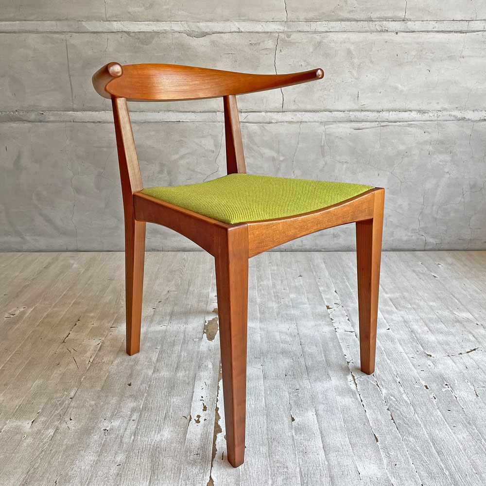 ウッドユウライクカンパニー WOOD YOU LIKE COMPANY アイチェア クッション AI CHAIR ハーフアームチェア チェリー無垢材 ファブリック ライトグリーン 座面張替済 A ♪