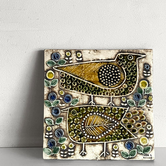 グスタフスベリ GUSTAVSBERG ユニック UNIK 鳥 FAGLAR 陶板 ウォールプレート W22㎝ リサラーソン Lisa Larson ビンテージ スウェーデン 北欧雑貨 ■