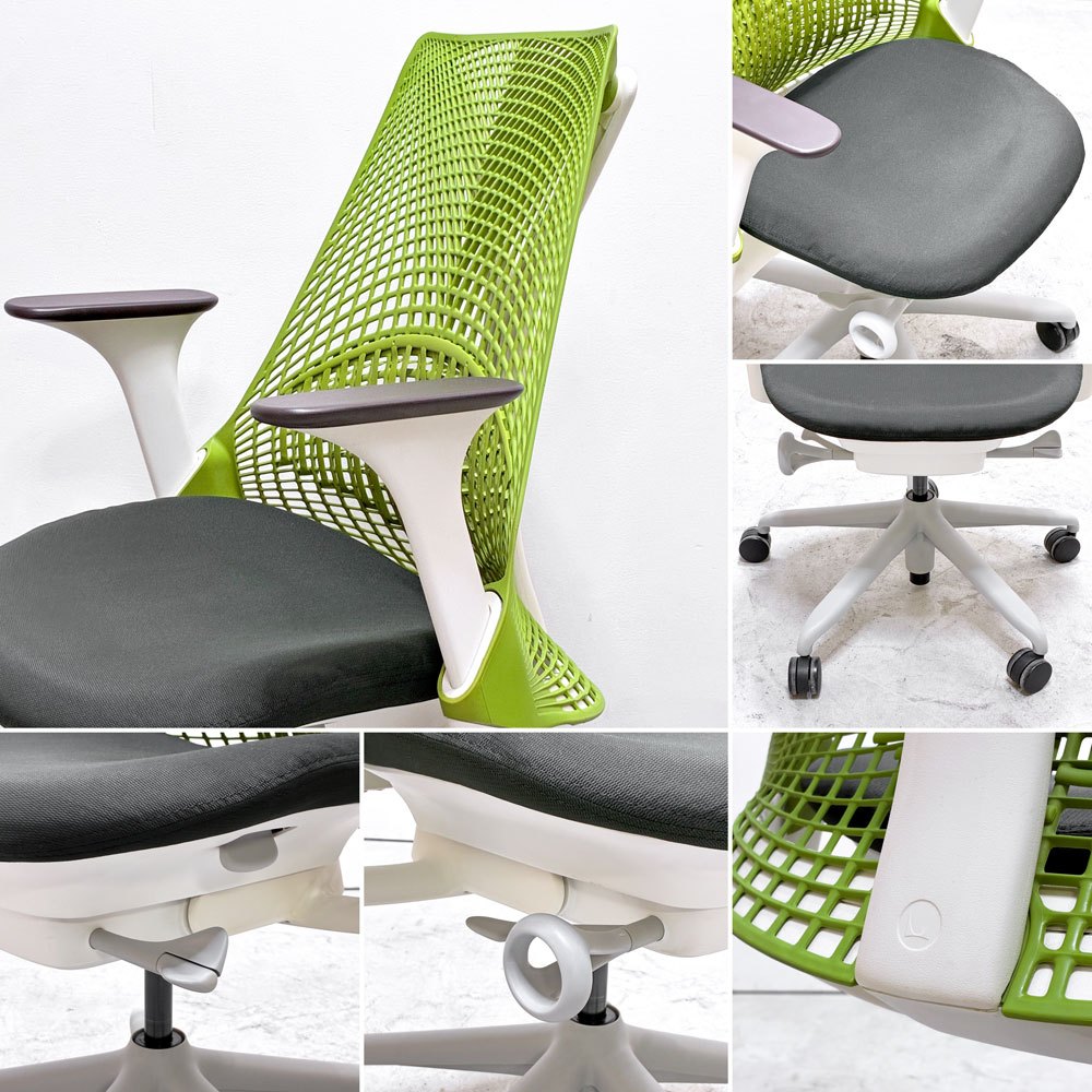 ハーマンミラー Herman Miller セイルチェア SAYL CHAIR デスクチェア オフィスチェア ランバーサポートカバー付き アップルグリーン 旧モデル イヴ・ベアール ●