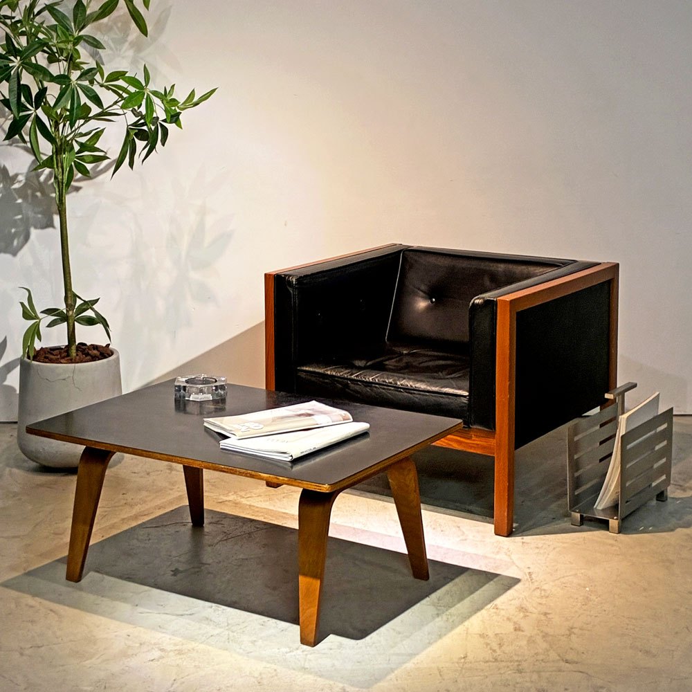 ハーマンミラー Herman Miller キューブグループシーティング ラウンジアームチェア ネルソンキューブ 1Pソファ 1人掛け レザー 本革 ブナ材 ブラック ●