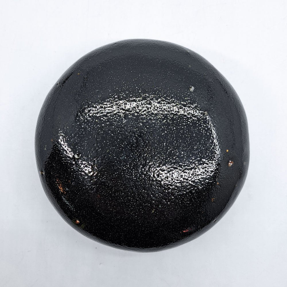 壷田和宏・亜矢 黒釉 オブジェ Φ13.5x7cm 現代作家 ●