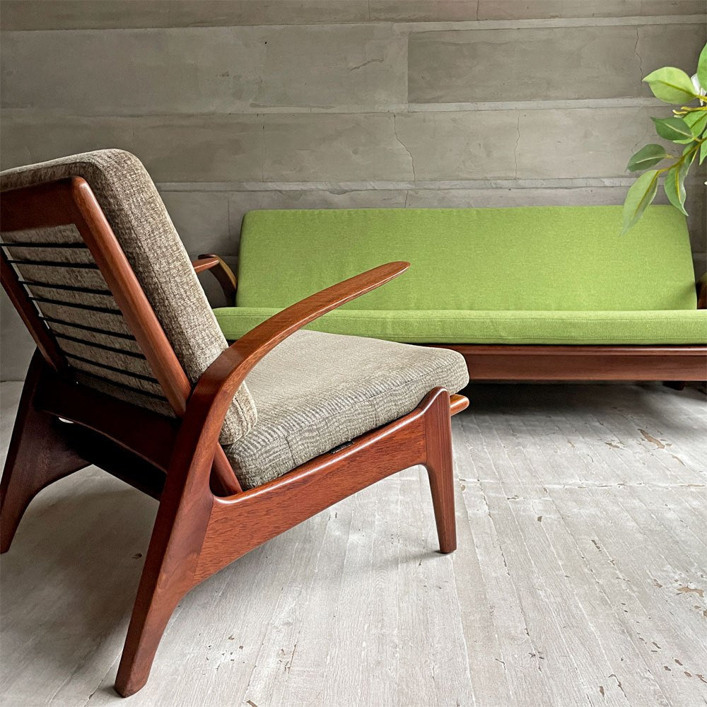 ギムソン＆スレーター Gimson & Slater ローバックラウンジチェア 1Pソファ チーク無垢材 Rolf Rastad & Adolf Relling ワイヤースプリング UKビンテージ ♪