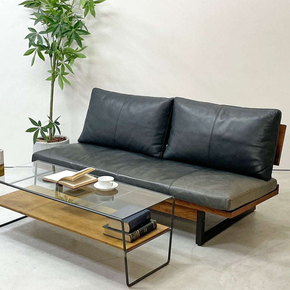 広松木工 hiromatsu フレックス FREX 168 3シーターソファ ウォールナット 本革 ブラック カバーリング 合計定価約￥633,600- ●