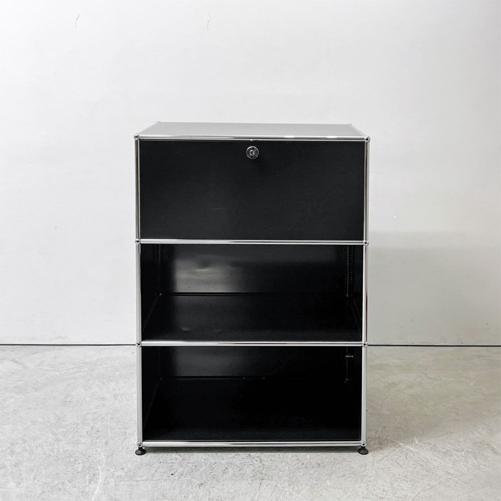 ユーエスエムハラー USMハラー USM Haller モジュラーファニチャー キャビネット シェルフ 1列3段 ドロップダウンドア×1 グラファイトブラック 鍵付き スイス モダン ●