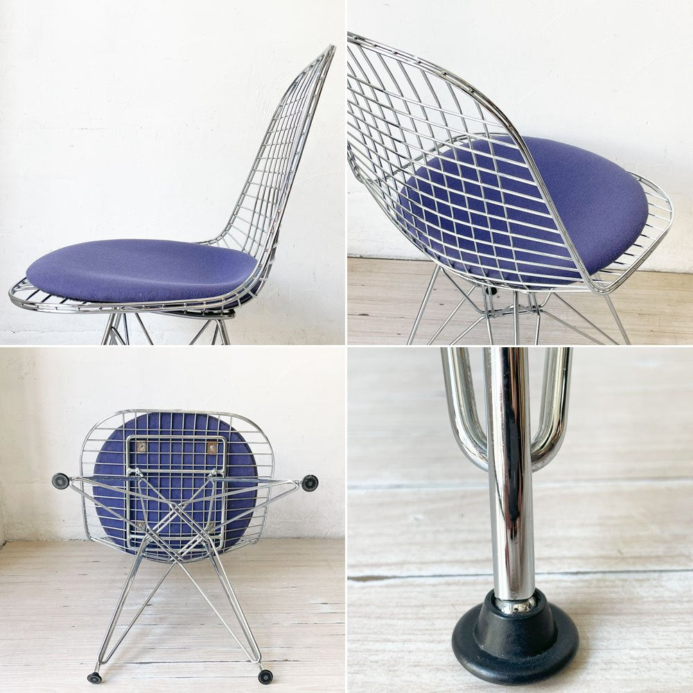 ヴィトラ vitra ワイヤーチェア Eames Wire Chair DKR5 エッフェルベース シートパッド付 ファブリック ブルー系 C&R イームズ ミッドセンチュリー ★