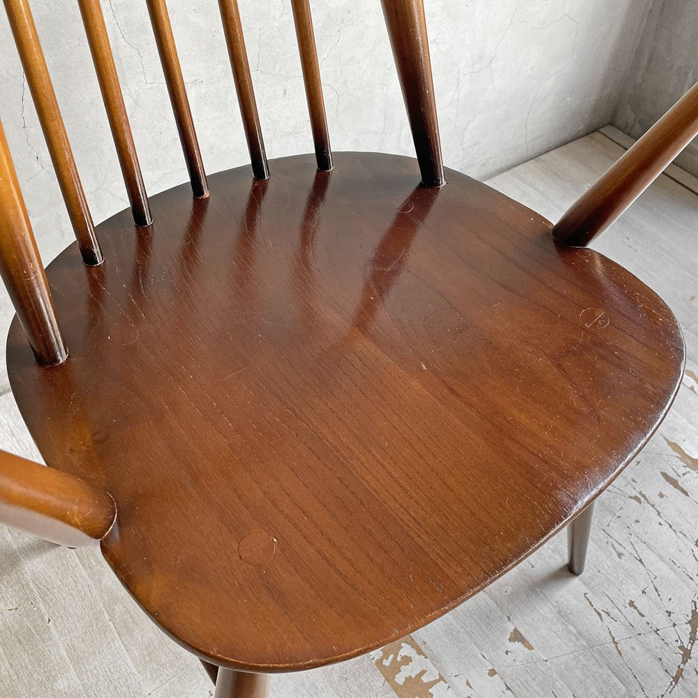 アーコール Ercol ゴールドスミス ダイニングチェア アームチェア コロニアル ハイバック エルム材 ダークブラウン UKビンテージ 英国 ♪