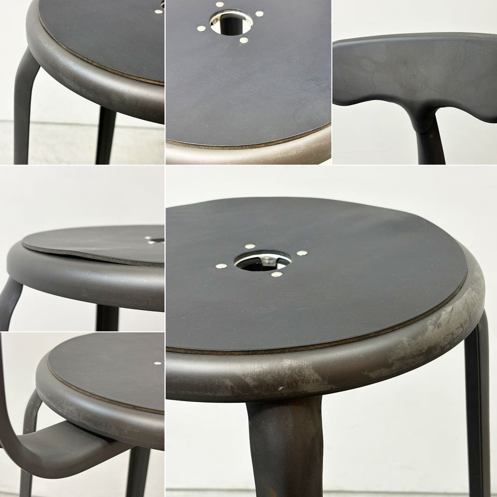 フェールトラヴァイユ FER TRAVAIL ニコルチェア NICOLLE Chair SH80cm カウンターチェア ハイスチール マットクリア仕上げ 別注モデル レザーパッド付 ブラック インダストリアル ●