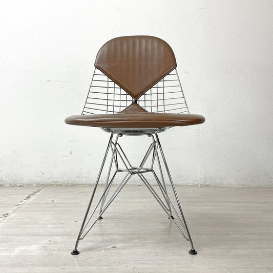 ハーマンミラー Herman Miller ワイヤーチェア Eames Wire Chair DKR2 エッフェルベース ビキニパッド付 ブラウンレザー C&R イームズ ミッドセンチュリー ●