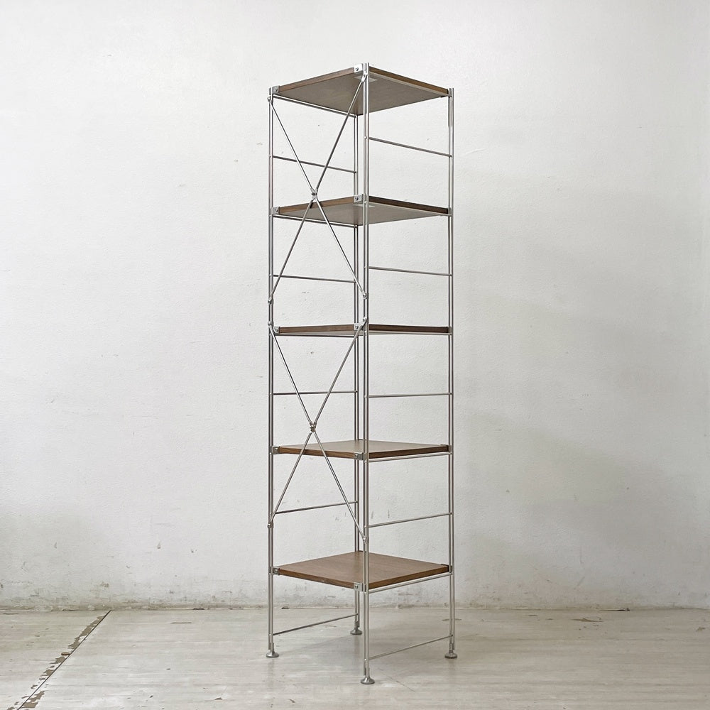 無印良品 MUJI ステンレスユニットシェルフ 1列5段 ウォールナット材 棚板5枚 W44×H175.5cm 定価35,410円 ●