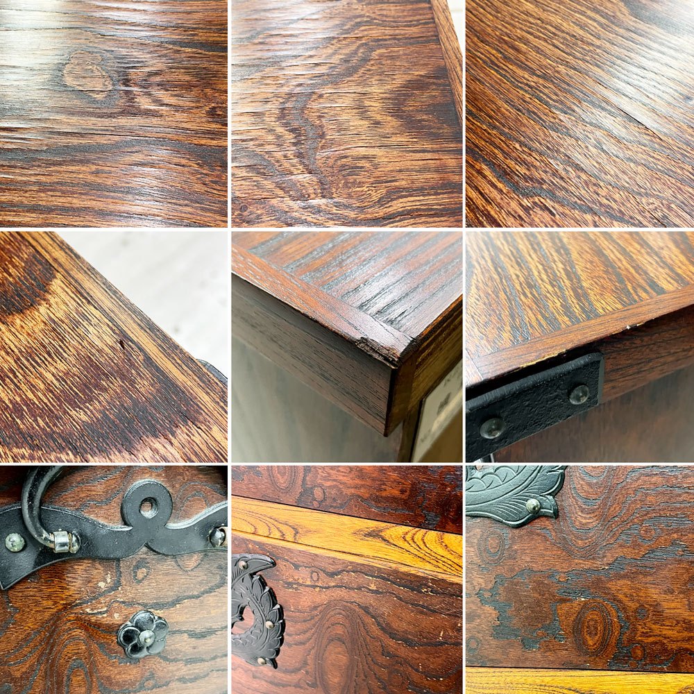 岩谷堂箪笥 鳳凰 六尺整理箪笥 ワイドチェスト 欅 拭漆 南部鉄器 伝統工芸 民芸家具 W169cm 鍵欠品 和家具 ●