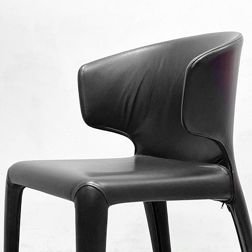 カッシーナ Cassina オラ 369 HOLA アームレスチェア ダイニングチェア 本革 ブラックレザー ハンス・ウェッツスタイン イタリア 定価￥418,000- C ●