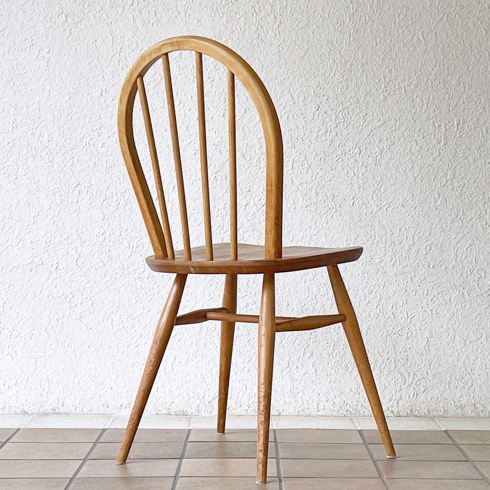 アーコール Ercol フープバックチェア ダイニングチェア スポークバック エルム材 UKビンテージ ブルーラベル 英国家具 ◇