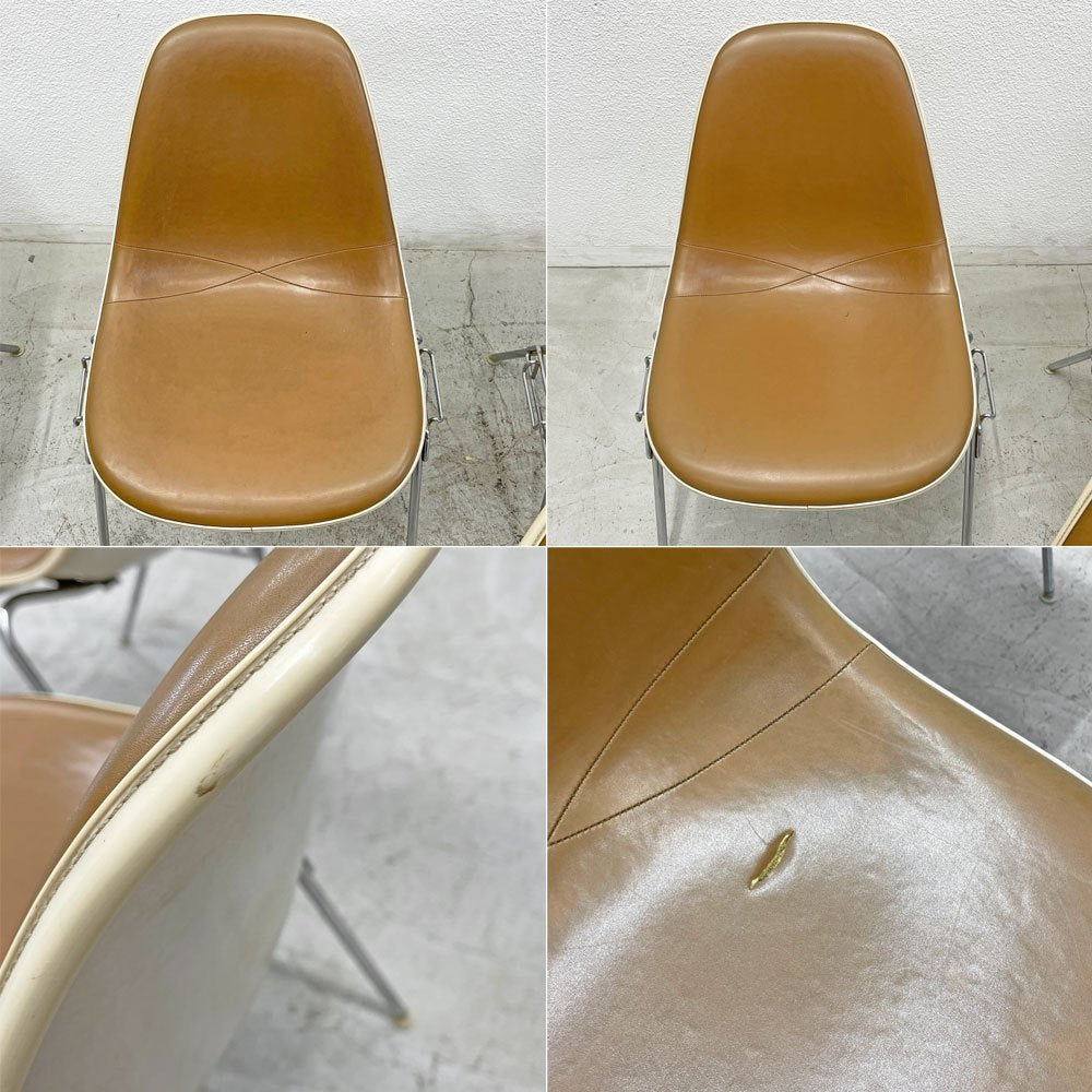 ハーマンミラー Herman Miller ビンテージ サイドシェルチェア 台車付6脚セット サード 3rd FRP PVCレザー スタッキングベース イームズ 〓