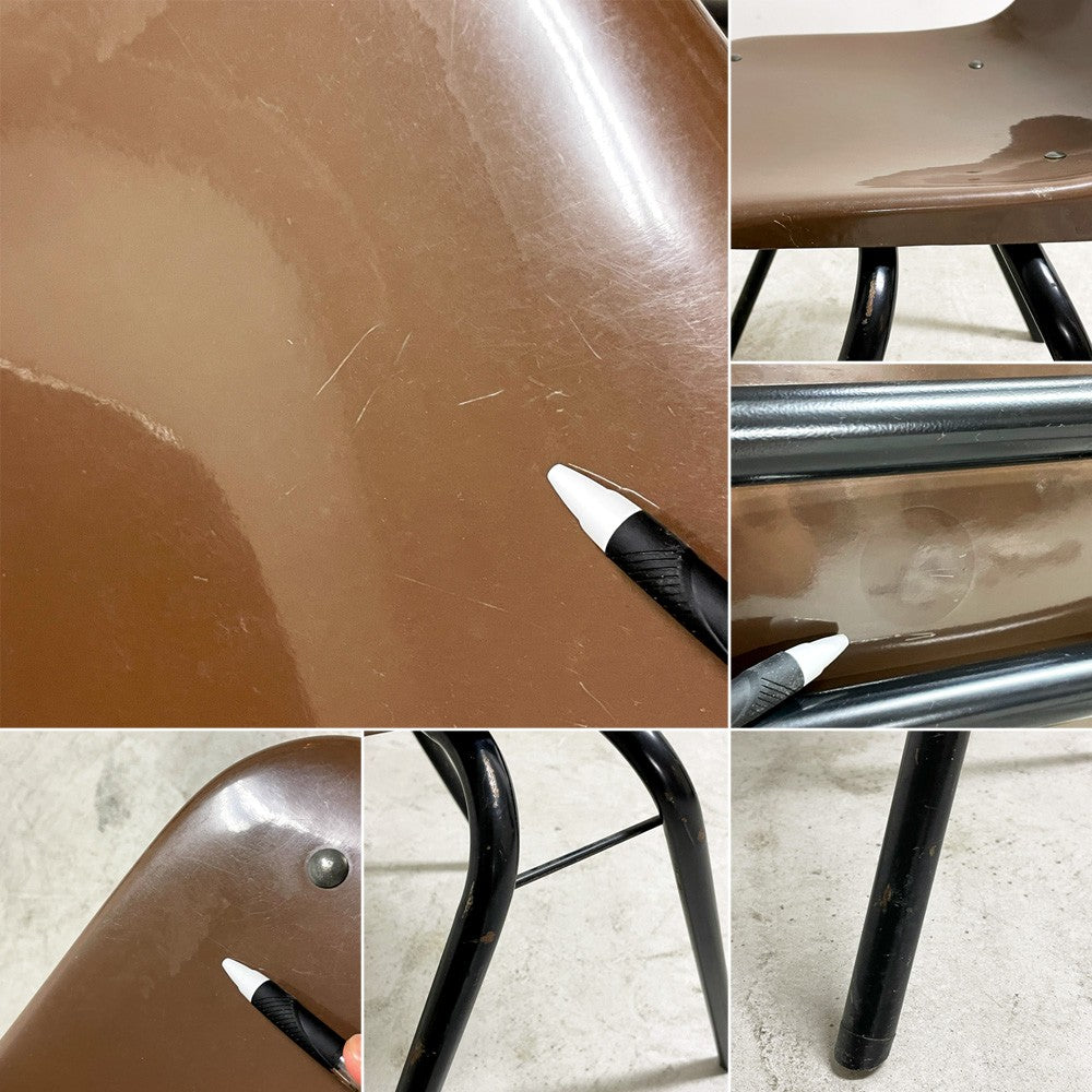 コトブキ KOTOBUKI スタッキングチェア FRP製 シェルチェア スチール脚 ブラウン 剣持勇デザイン ビンテージ ジャパニーズミッドセンチュリー D ●