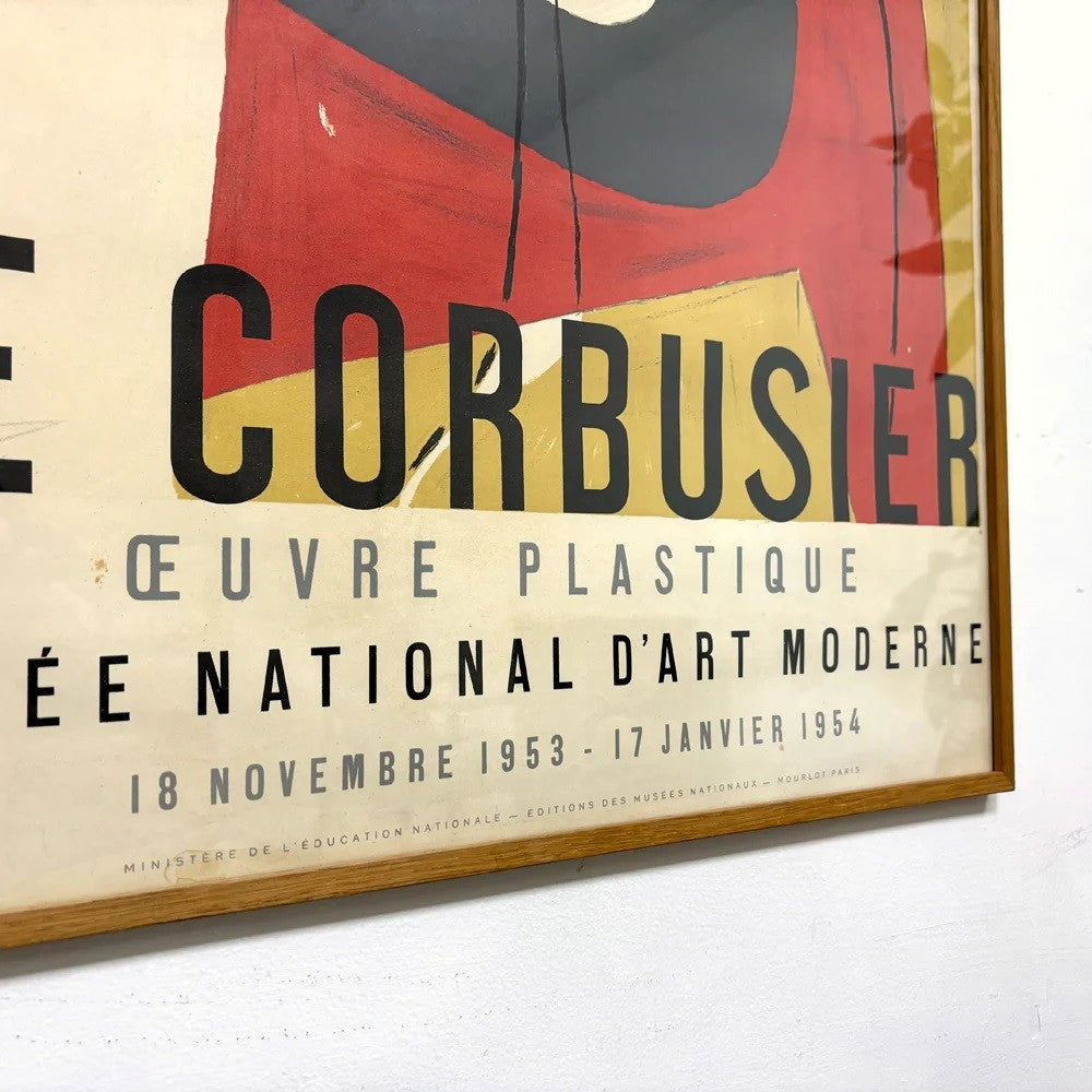 ル・コルビジェ Le Corbusier, Oeuvre Plastique, Musée National d'Art Moderne, 1953 ムルロ工房 ビンテージリトグラフポスター フレーム付 ル・コルビュジエ 展覧会 希少 ●
