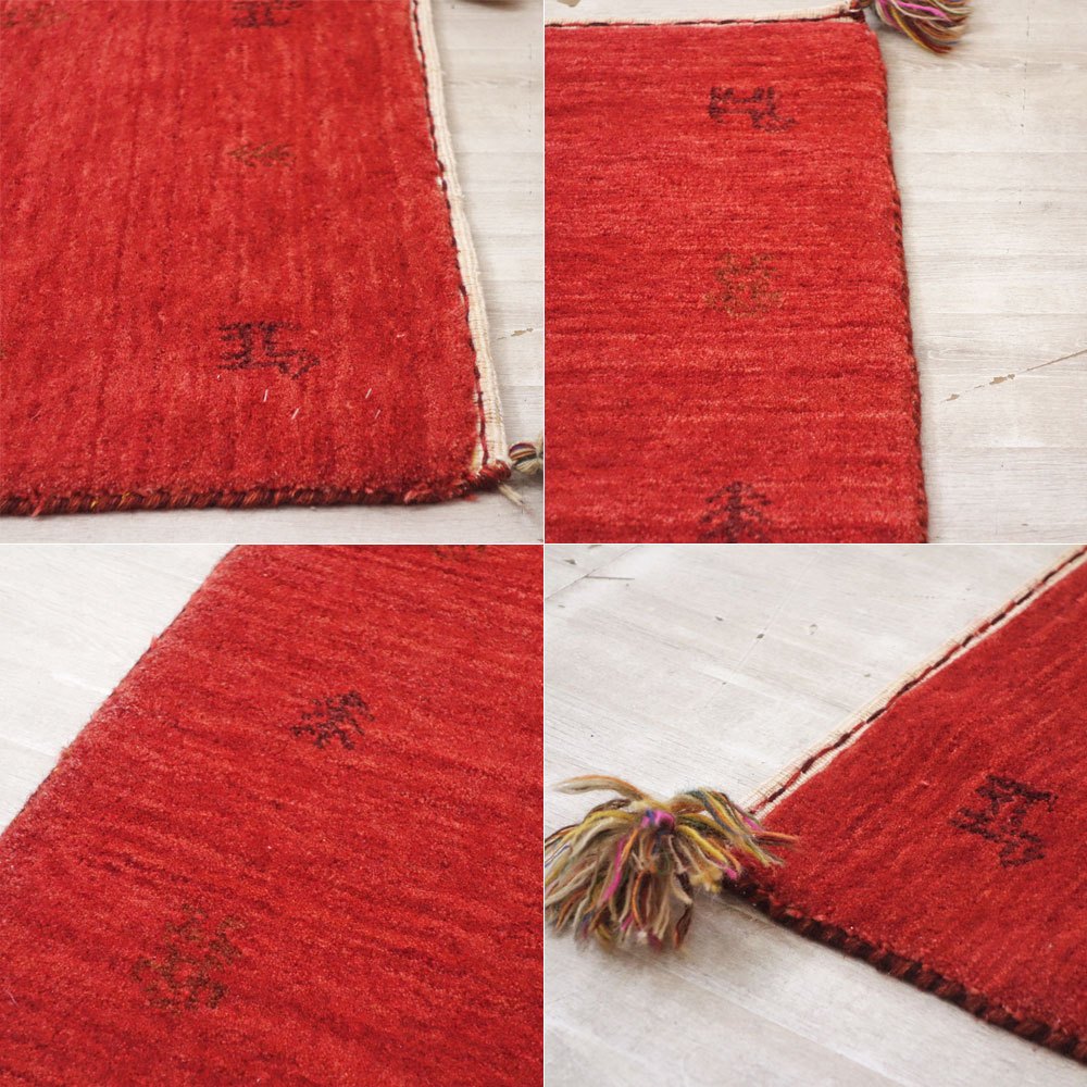 イラン 手織り ギャッベ gabbeh 絨毯 ラグ カーペット レッド 91×61cm 鹿モチーフ ●
