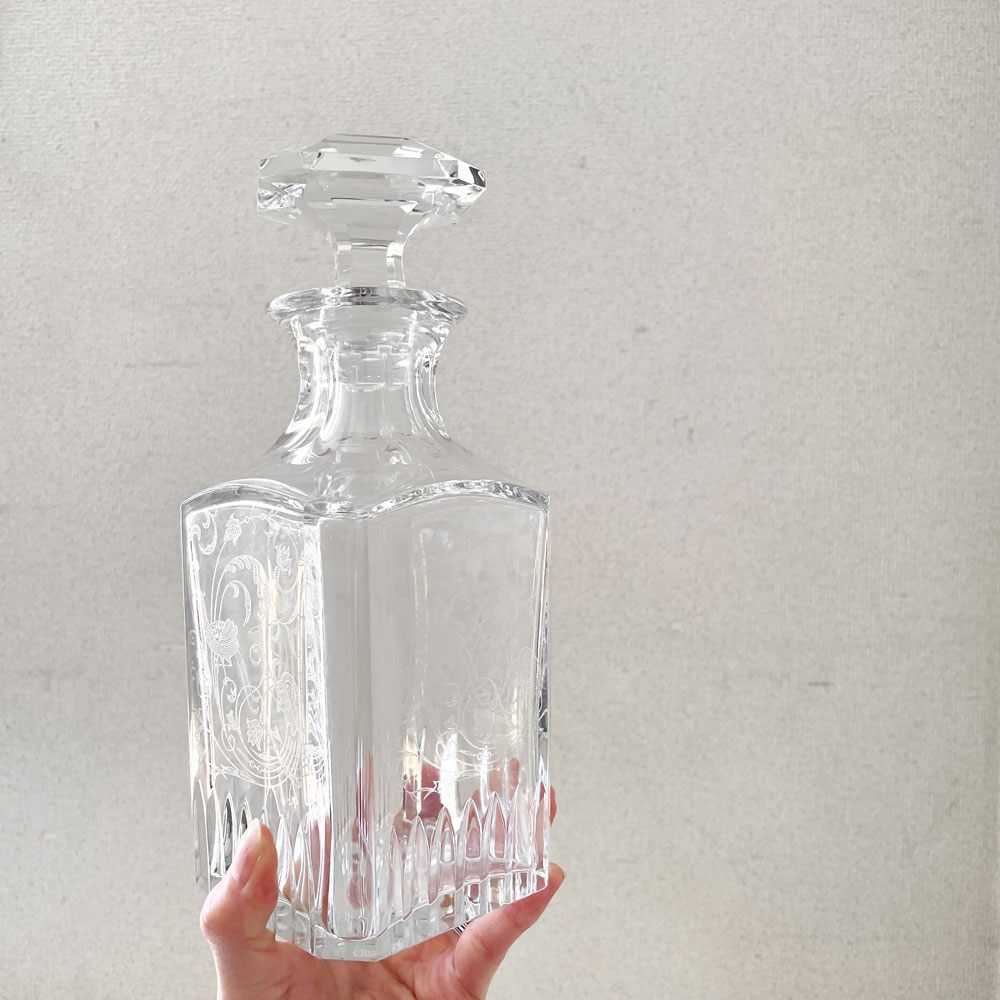 バカラ Baccarat パルメ Parme ウィスキーデカンタ エッチング 鳥 H24cm クリスタルガラス フランス 廃番 ◎