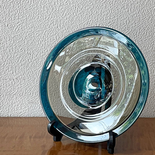 黒川登紀子 ガラス プレート 19.5cm ブルークリアブルー 現代作家 ◇