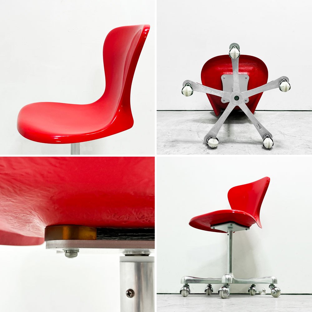 イデー IDEE ヨーンチェア ウィズ キャスター YAWN CHAIR with CASTER FRP レッド ダイニングチェア 岡嶌要 スペースエイジ 廃番 ●