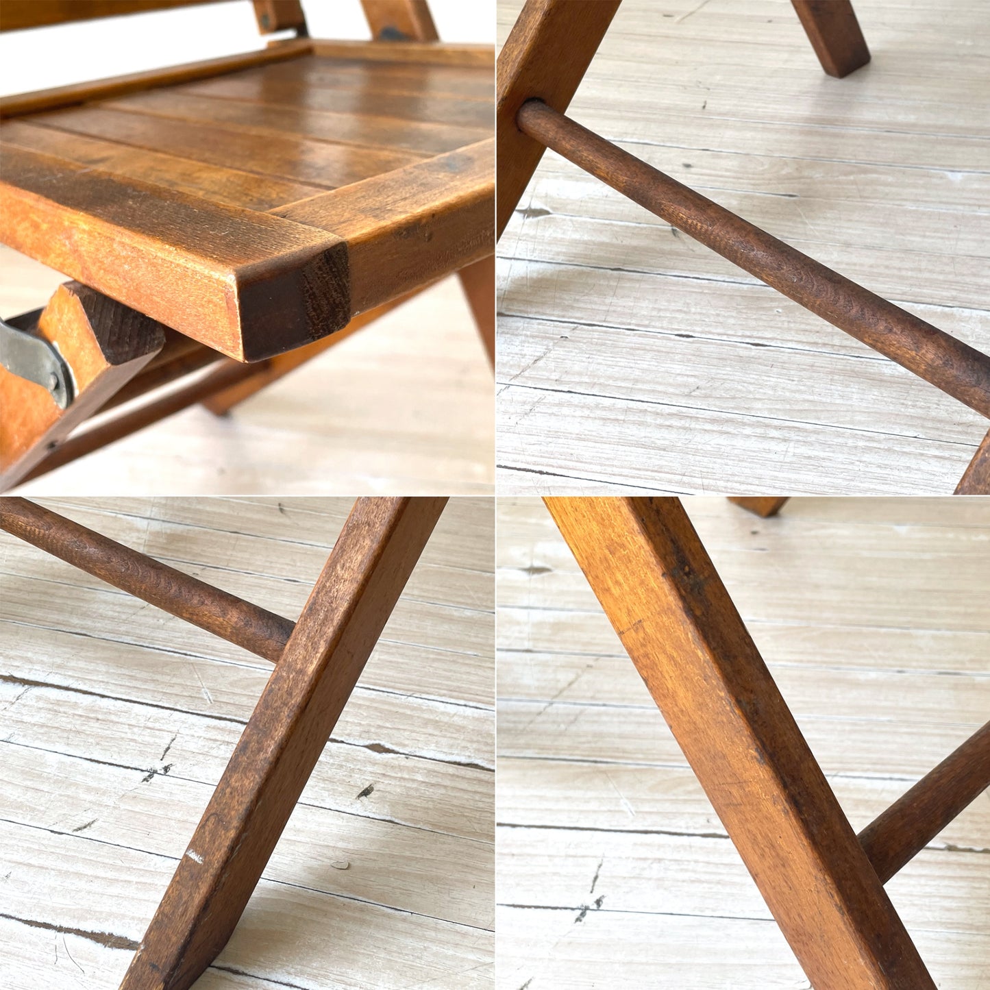 US ビンテージ スラットバック フォールディングチェア 折り畳み椅子 木味 カントリー アンティーク 米国 B ★