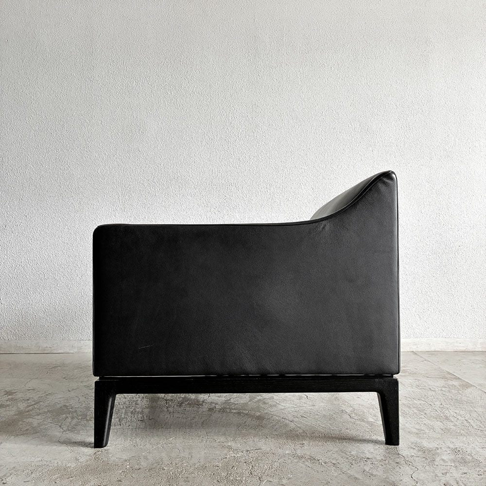 タイム＆スタイル TIME & STYLE エドワード Edward seamless sofa シームレスソファ 1人掛け ラウンジチェア 本革 ブラックレザー タモ材 廃番 B 〓