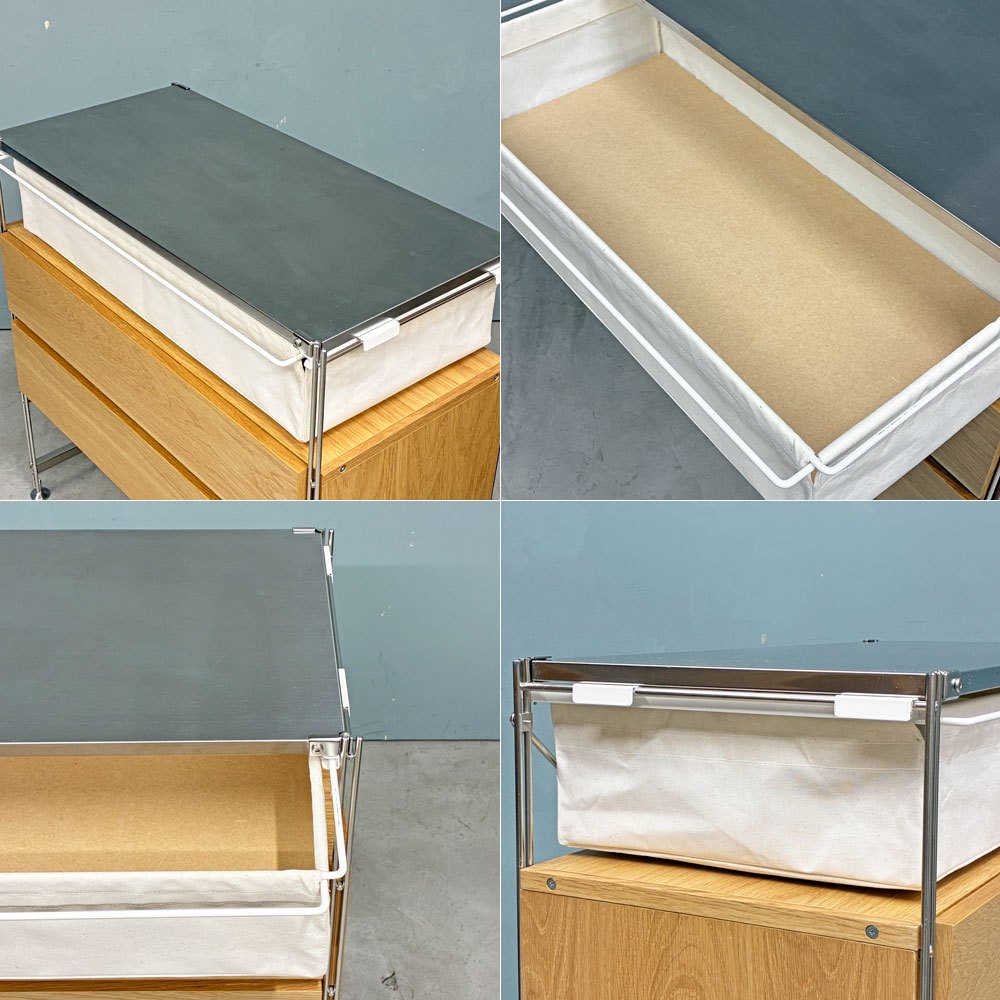 無印良品 MUJI ステンレスユニットシェルフ オーク材2段引き出し 帆布バスケットセット ワイド 小 幅84.5×奥行41.5×高さ83cm ◎