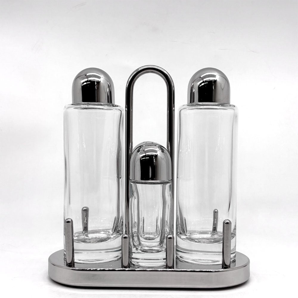 アレッシィ ALESSI 5070 調味料入れ コンディメントセット (オイル&ビネガー＆ソルト＆ペッパー) エットーレ・ソットサス Ettore Sottsass イタリア ●