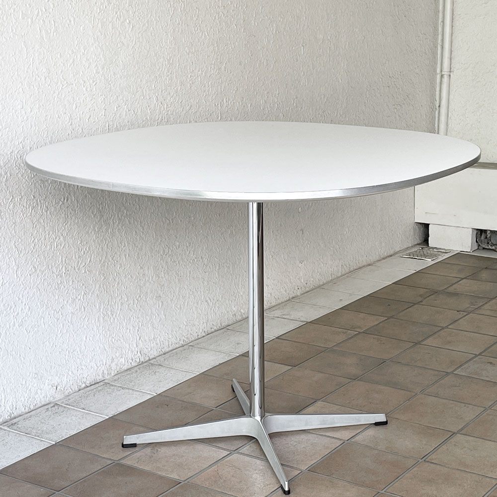 フリッツハンセン Fritz Hansen スーパー円テーブル A603 ダイニングテーブル Aテーブル W100cm ホワイト アルネ・ヤコブセン ブルーノ・マットソン ピート・ハイン 北欧家具 ◇
