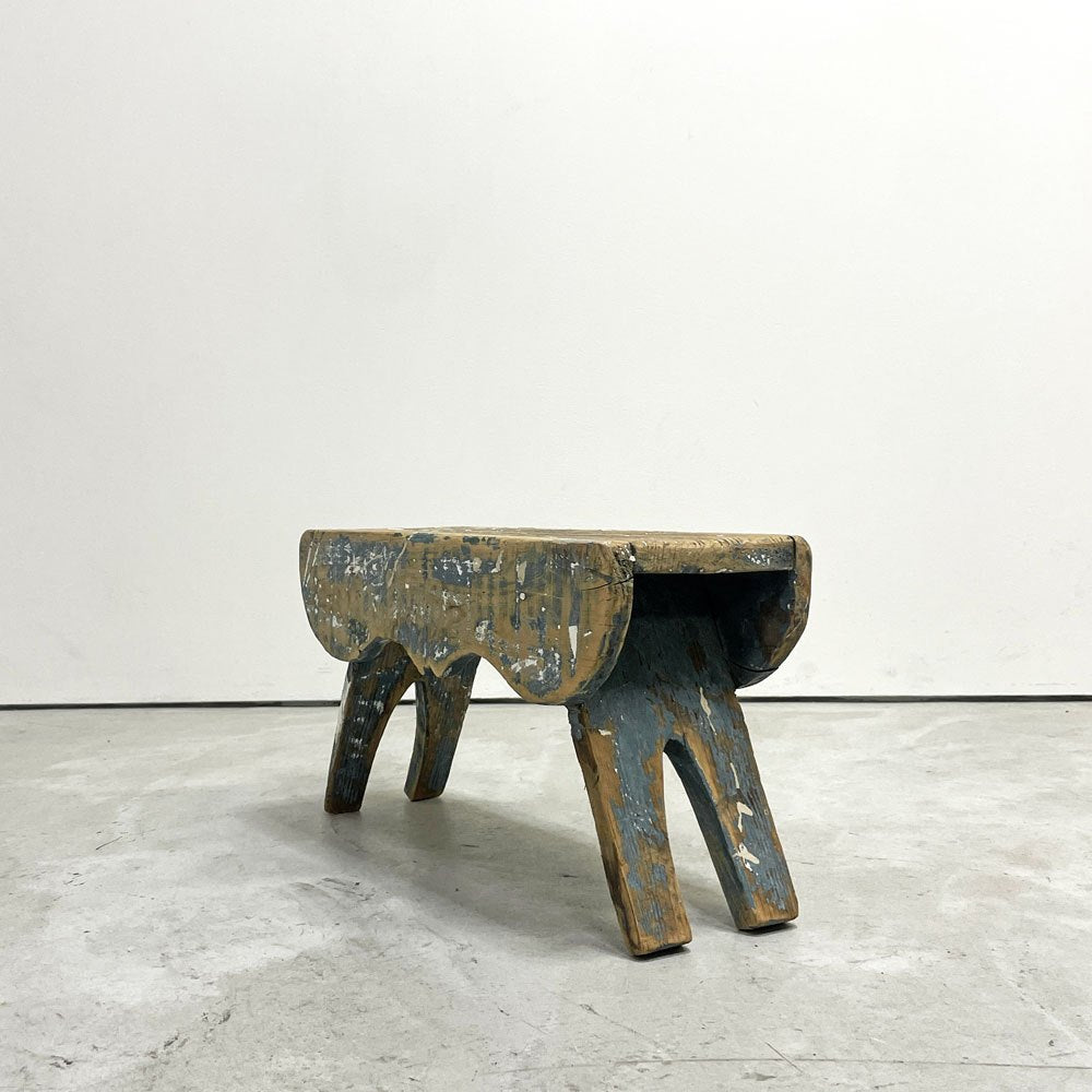 UKビンテージ UK Vintage ミルキングスツール ウッドスツール パイン材 ペインテッド ブルー シャビーシック ●