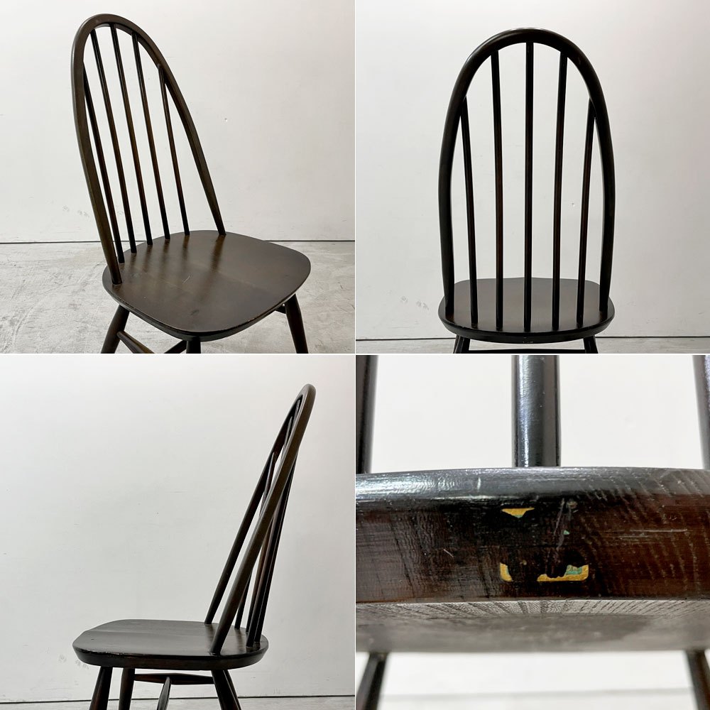 アーコール Ercol クエーカーチェア ダイニングチェア ハイバック オールドコロニアル ブラウン エルム材 × ビーチ材 UKビンテージ 英国家具 ●