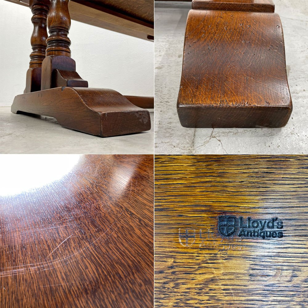 ロイズ・アンティークス Lloyd's Antiques リプロダクションシリーズ ビッグオークダイニングテーブル ツインピラー オーク無垢材 英国家具 〓