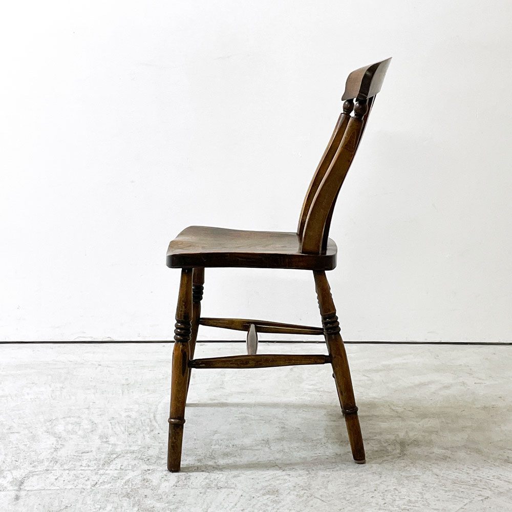 UKビンテージ Vintage スラットバックチェア ダイニングチェア ニレ材 エルム材 英国家具 アンティーク ●