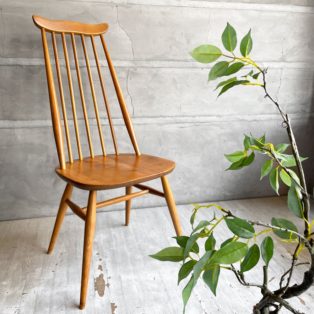 アーコール Ercol ゴールドスミス ダイニングチェア ハイバック スティックバック エルム材 ビーチ材 ナチュラルカラー UKビンテージ 英国家具 ♪