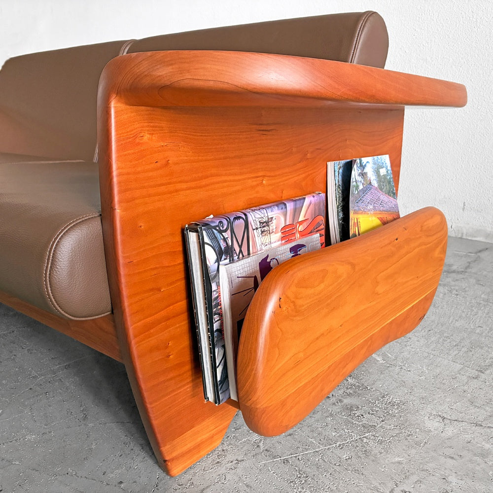 いっぴん工房 ペリカンソファ Pelican Sofa 2Pソファ 2人掛け マガジンラック付き チェリー無垢材 本革 レザー セミオーダー品 造形家具 参考定価 67万以上 〓